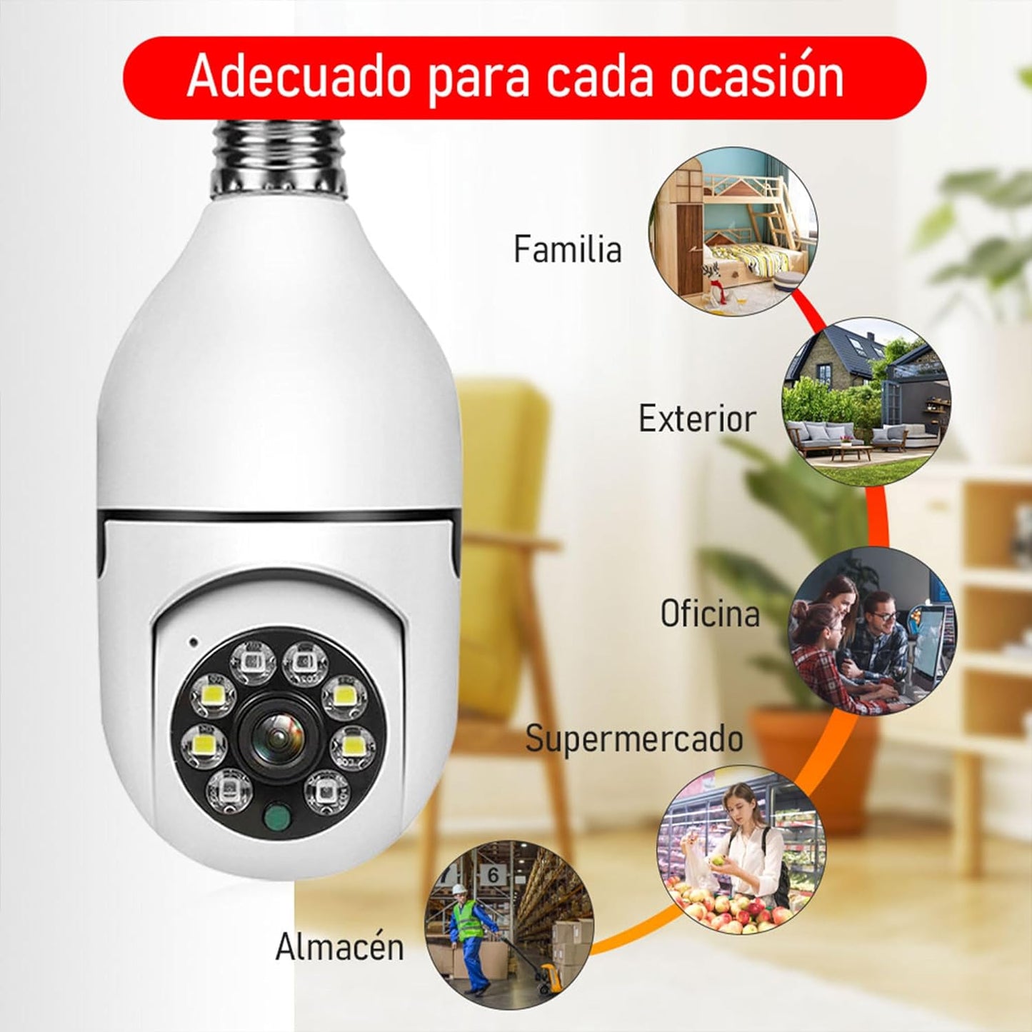 Cámara Foco 360 Inteligente Wifi Nocturna Alarma